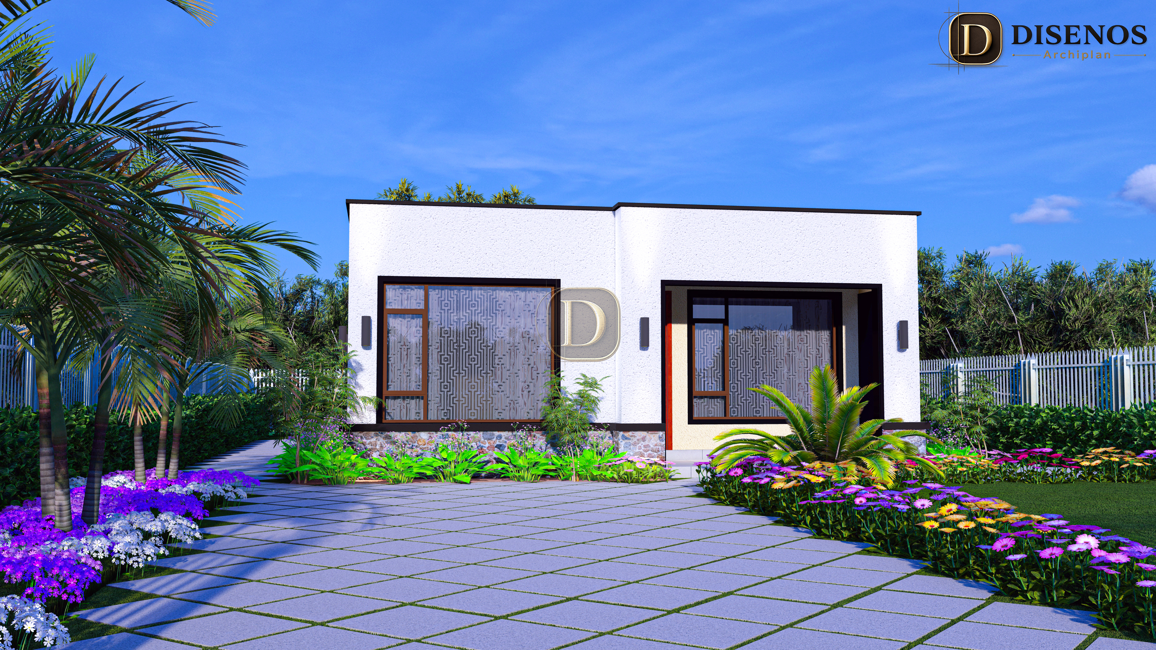 Modern Hidden Roof 2-Bedroom Bungalow House Design